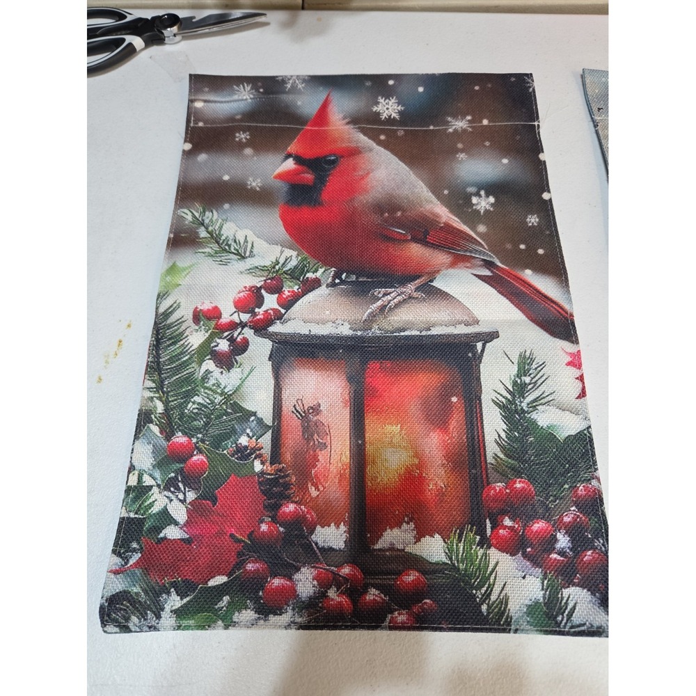 NEW Set of 3 Double Sided Burlap Garden Flags 12x18 Cardinal Horse Snowman Winte